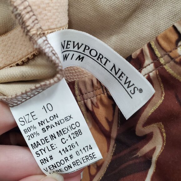 Newport News Womens Vintage Brown Tropical Halter Neck One Piece Swimsuit NWT 10 - Picture 6 of 7